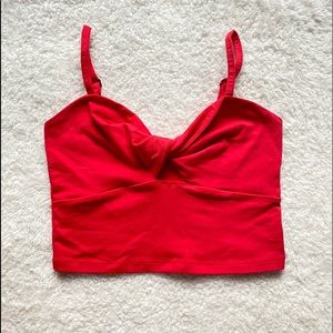 red twist-front crop top